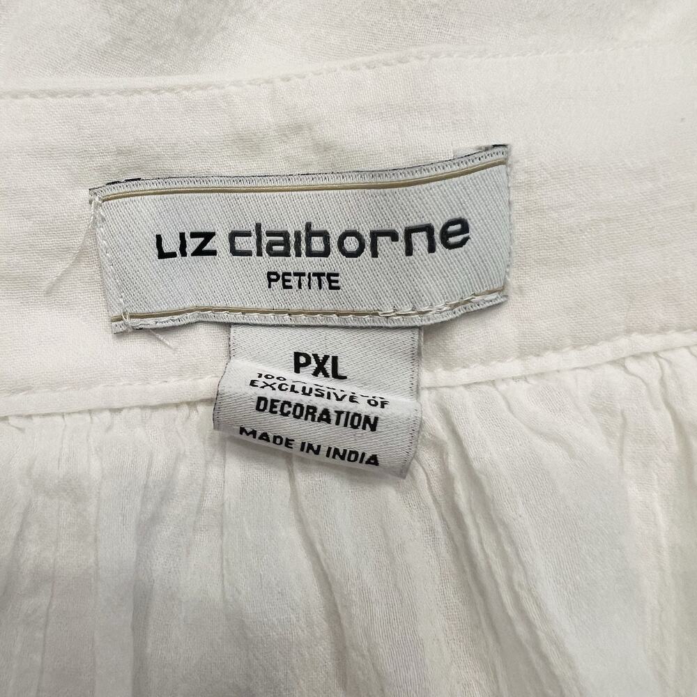 Liz Claiborne Petite PXL Peasant Blouse Tunic Embroidered Floral White (A0125) - Picture 6 of 6